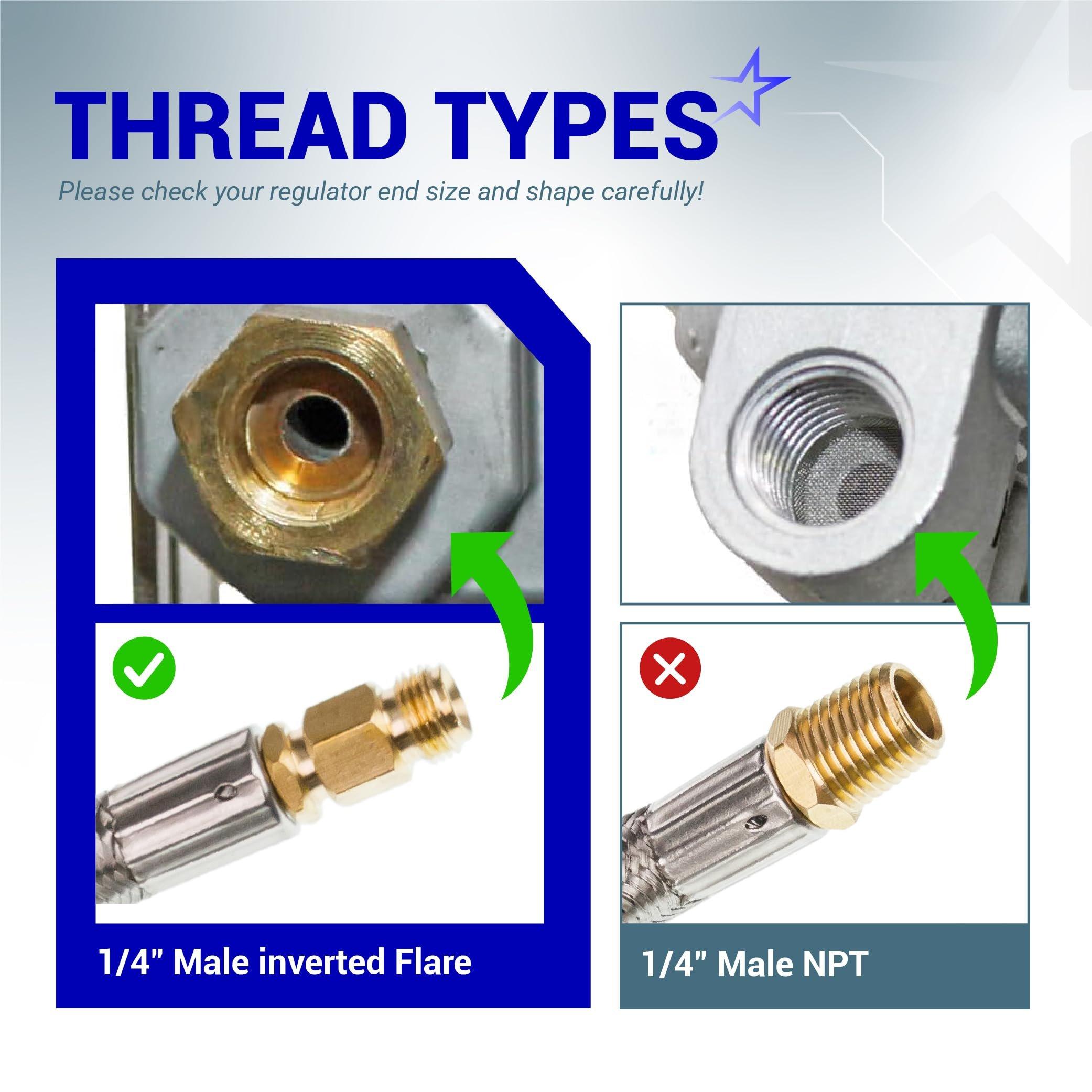 [1/4â€ Male Inverted Flare] 15 inch Stainless Braided RV Propane Pigtail Hose - Connects QCC1 - Propane Tank Connector for BBQ RV Camper Two-Stage Regulator - 2 Pack, Includes Seal Tape image 3