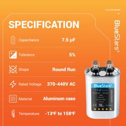 [Lifetime Warranty] 7.5 uF MFD ±5% 370/440 VAC Oval Run Capacitor CBB65 50/60 Hz - Fits Condenser Straight Cool, Heat Pump thumbnail 2