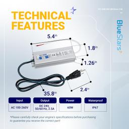 [Lifetime Warranty] 60W 24V LED Power Supply Driver 2.5A AC 100-260V to 24V DC IP67 Waterproof thumbnail 1