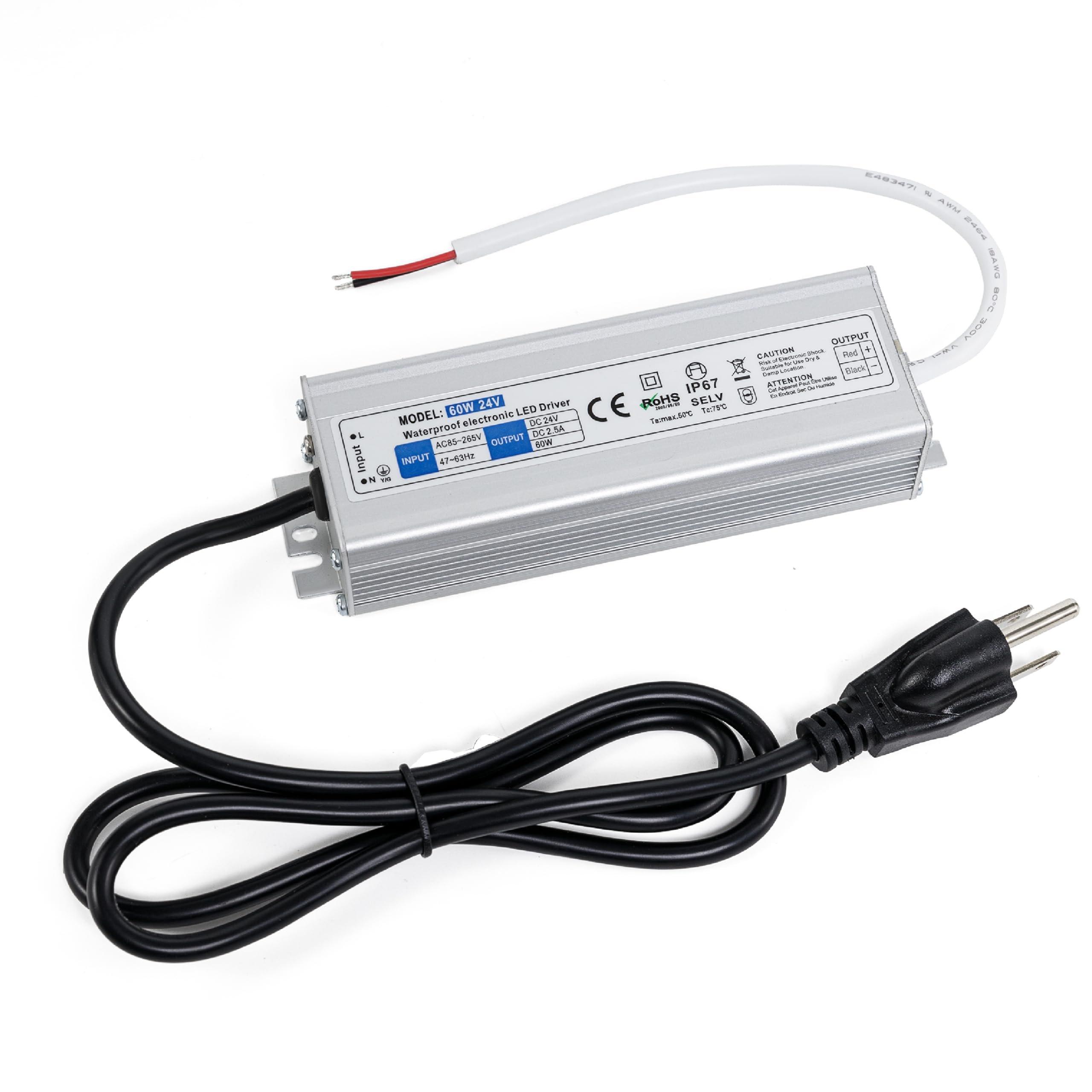 [Lifetime Warranty] 60W 24V LED Power Supply Driver 2.5A AC 100-260V to 24V DC IP67 Waterproof image 0