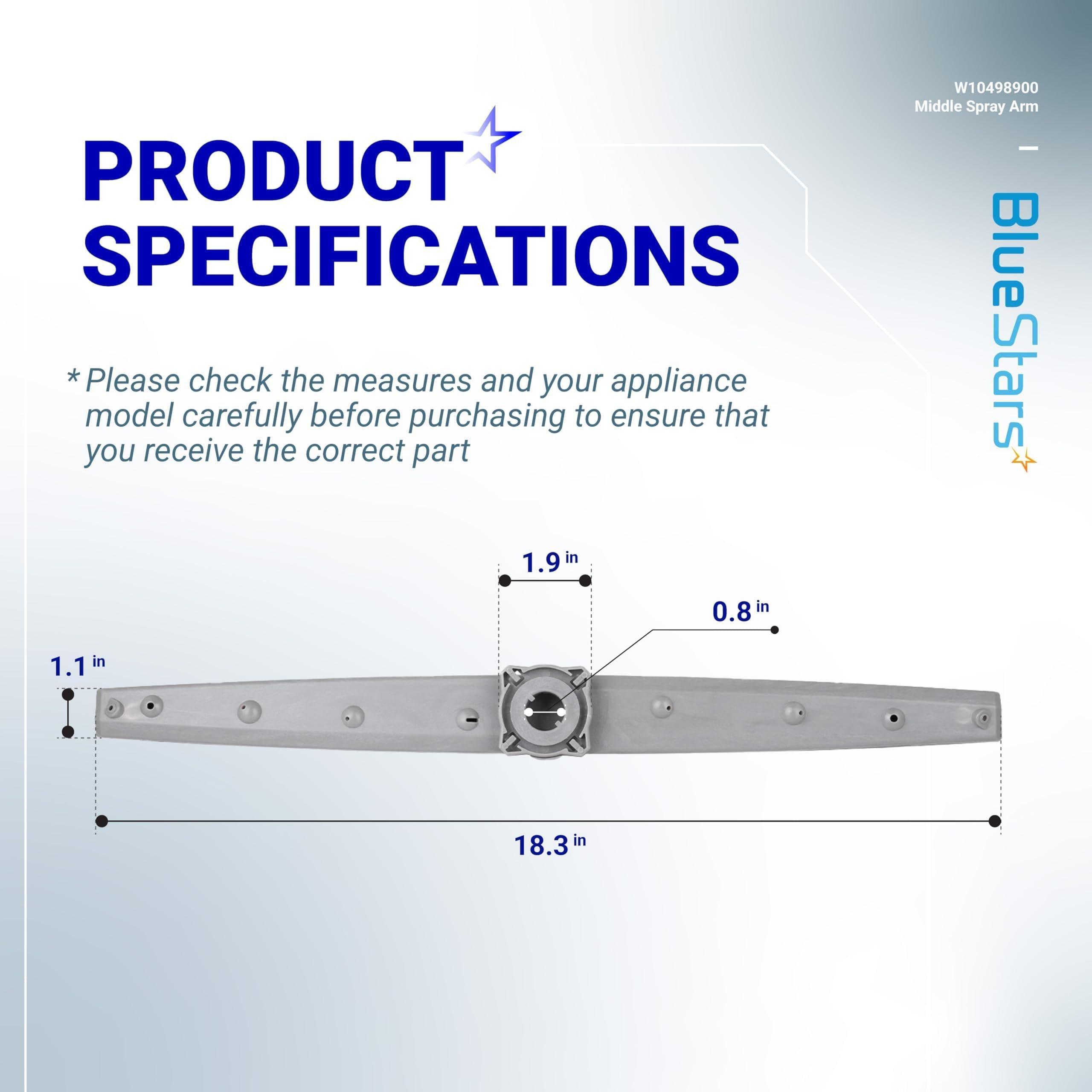 [Lifetime Warranty] W10498900 Dishwasher Middle Spray Arm - For Whirlpool, Amana, Maytag - Replaces W10498900 AP6022331 2312929 PS11755664 WDTA50SAHZ0 WDT750SAHZ0 WDT720PADM2 image 2