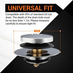 [Lifetime Warranty] Tip-Toe Bathtub Drain Stopper - Fits US Standard Sizes 1.40”-1.50” - 2-in-1 Drain Plug & Cover - Replaces Lift & Turn, Tip-Toe & Trip Lever Drains thumbnail 1