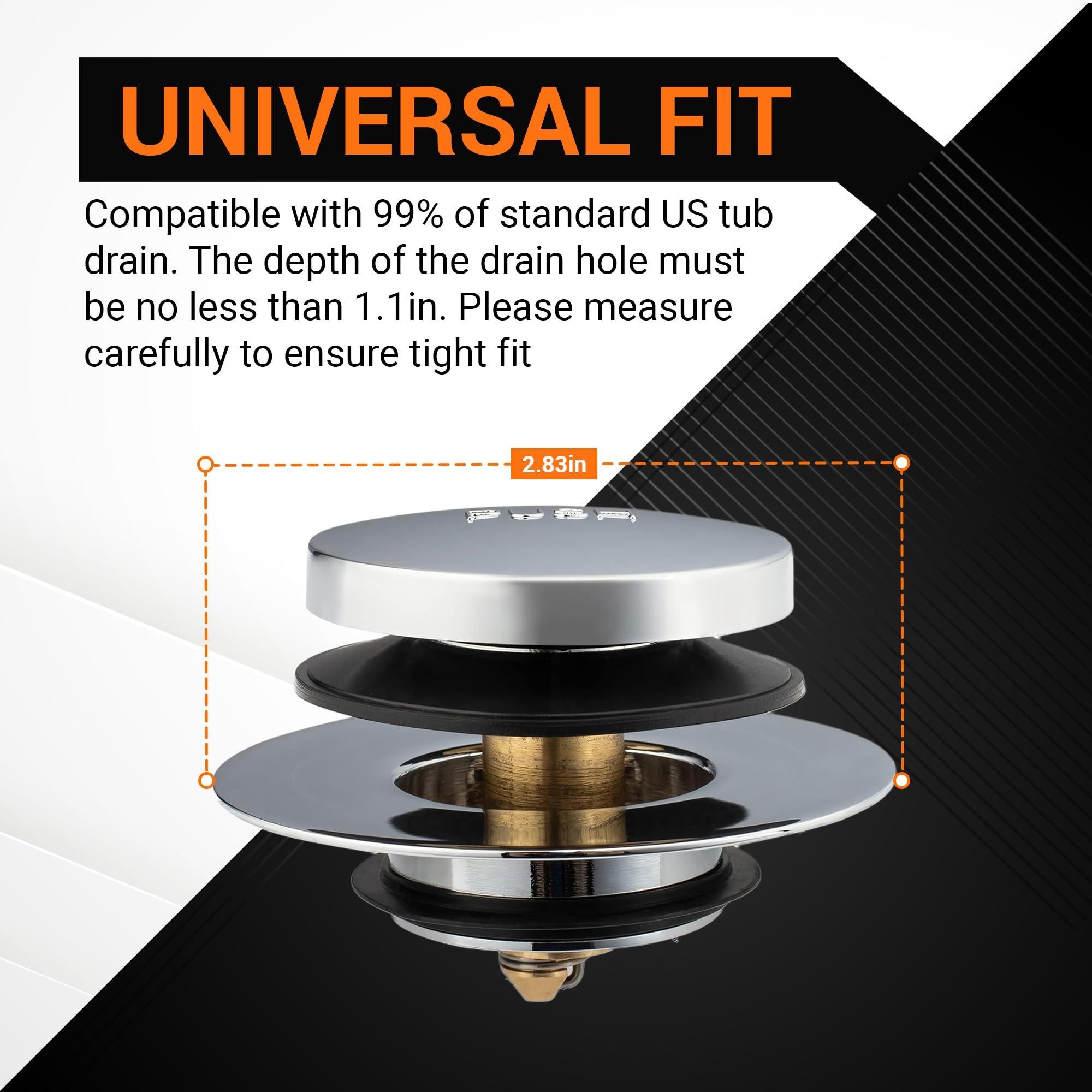 [Lifetime Warranty] Tip-Toe Bathtub Drain Stopper - Fits US Standard Sizes 1.40”-1.50” - 2-in-1 Drain Plug & Cover - Replaces Lift & Turn, Tip-Toe & Trip Lever Drains image 1
