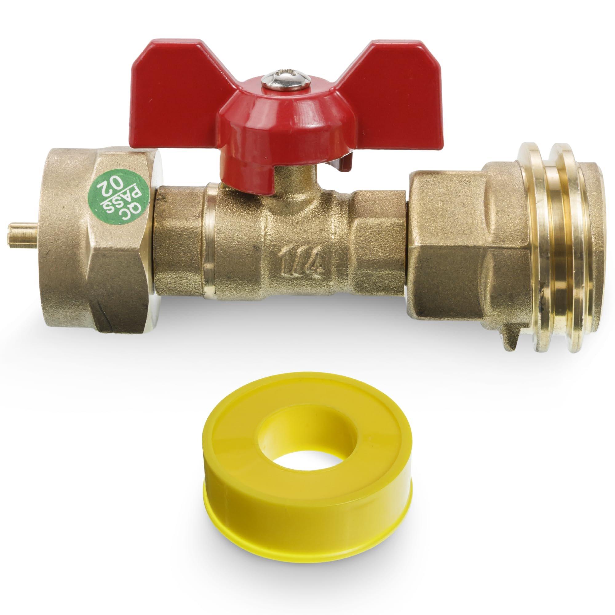 [Lifetime Warranty] 20lb to 1lb Propane Tank Adapter with Valve - Fit 1lb / 16.4oz Disposable Throwaway Cylinder, Convert CGA600 to QCC1 Male Thread/POL Female Thread image 0