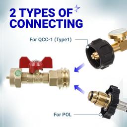 [Lifetime Warranty] 20lb to 1lb Propane Tank Adapter with Valve - Fit 1lb / 16.4oz Disposable Throwaway Cylinder, Convert CGA600 to QCC1 Male Thread/POL Female Thread thumbnail 4