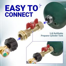 [Lifetime Warranty] 20lb to 1lb Propane Tank Adapter with Valve - Fit 1lb / 16.4oz Disposable Throwaway Cylinder, Convert CGA600 to QCC1 Male Thread/POL Female Thread thumbnail 5
