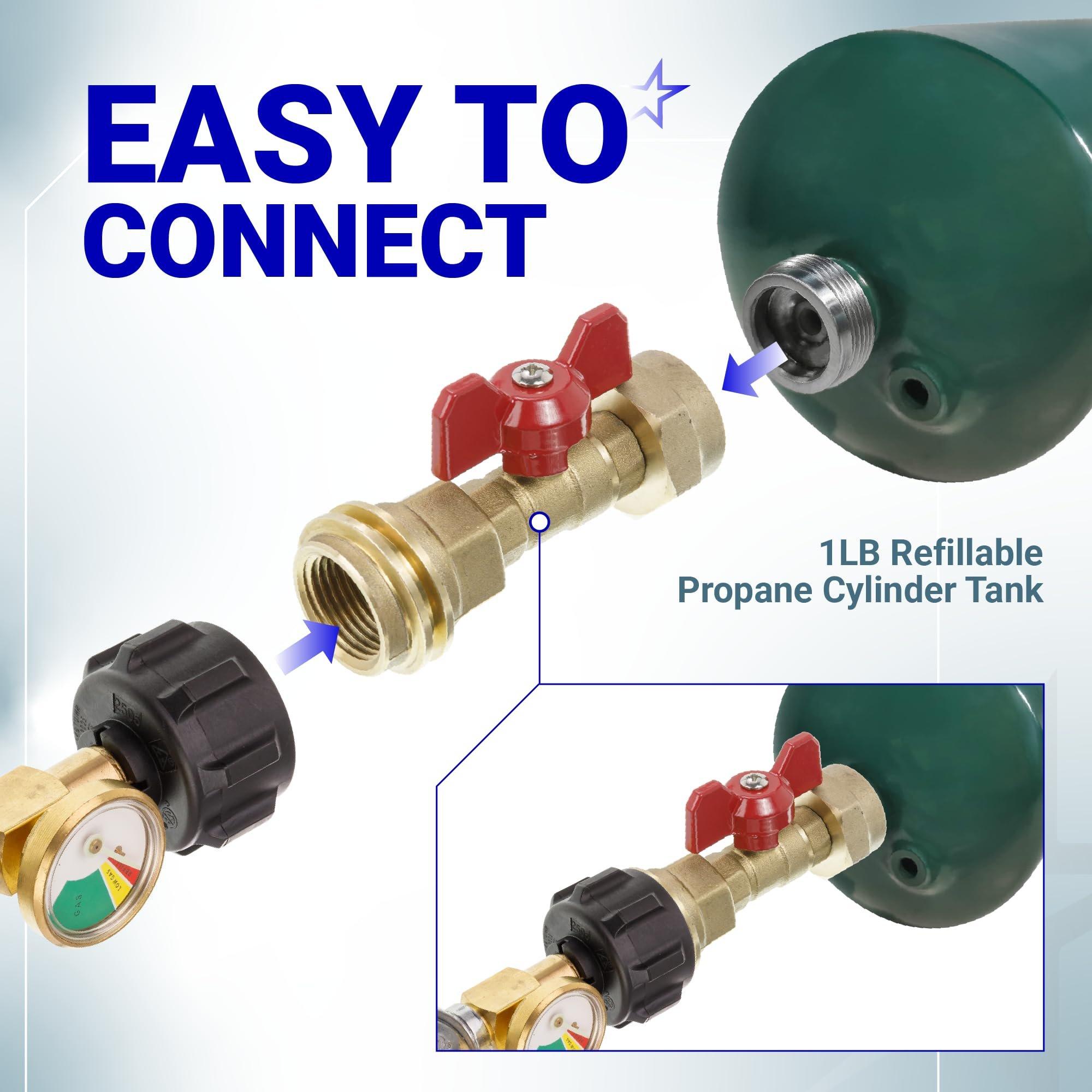 [Lifetime Warranty] 20lb to 1lb Propane Tank Adapter with Valve - Fit 1lb / 16.4oz Disposable Throwaway Cylinder, Convert CGA600 to QCC1 Male Thread/POL Female Thread image 5