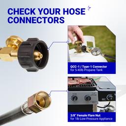 [Lifetime Warranty] [CSA Certified] 6 Feet Propane Hose Regulator with Gauge - Universal Regulator for Weber Charbroil Nexgrill Cuisinart Grill, Patio Heater and Fire Pit, Low Pressure 3/8" Female Flare Nut thumbnail 2