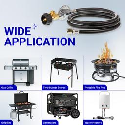 [Lifetime Warranty] [CSA Certified] 6 Feet Propane Hose Regulator with Gauge - Universal Regulator for Weber Charbroil Nexgrill Cuisinart Grill, Patio Heater and Fire Pit, Low Pressure 3/8" Female Flare Nut thumbnail 3