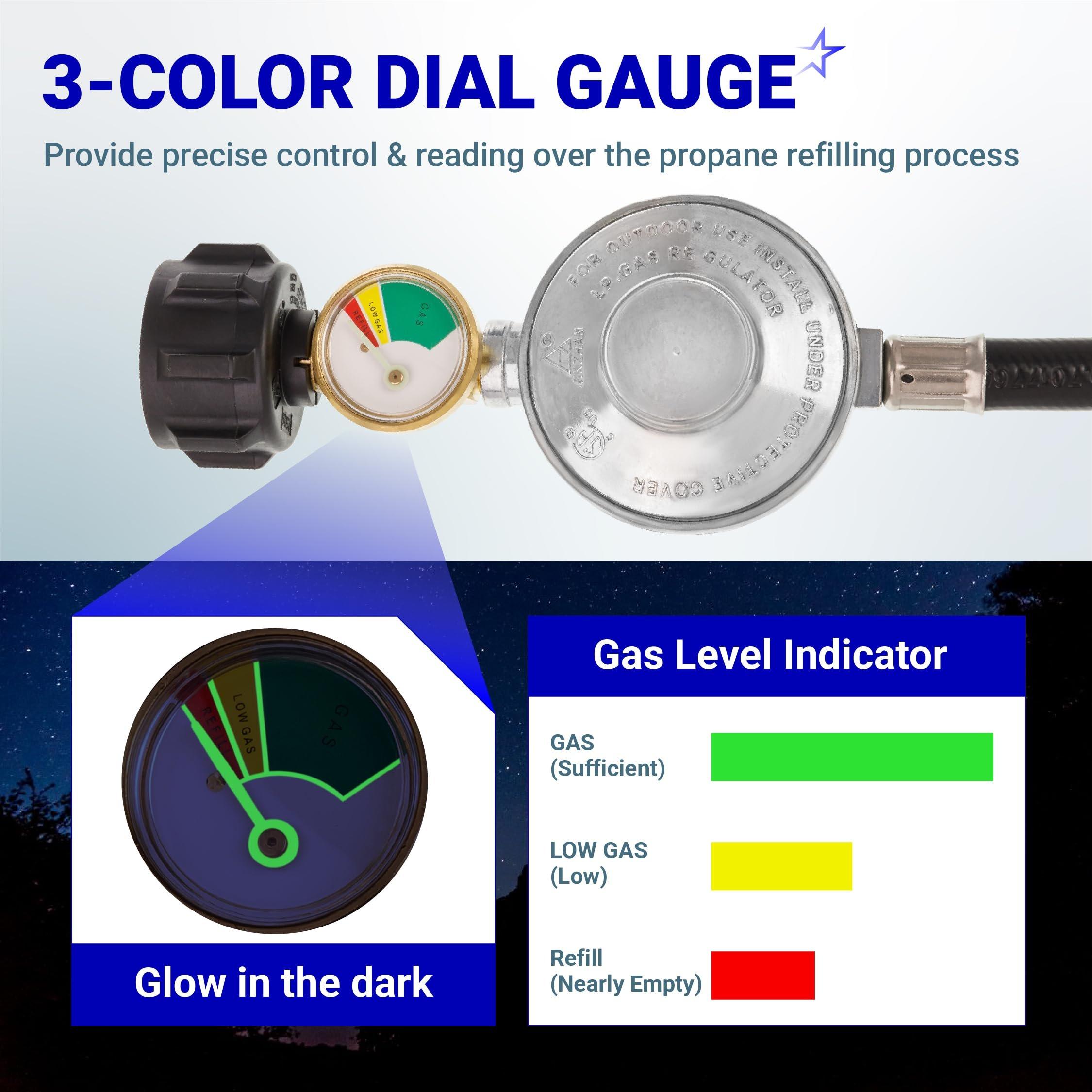 [Lifetime Warranty] [CSA Certified] 6 Feet Propane Hose Regulator with Gauge - Universal Regulator for Weber Charbroil Nexgrill Cuisinart Grill, Patio Heater and Fire Pit, Low Pressure 3/8" Female Flare Nut image 5