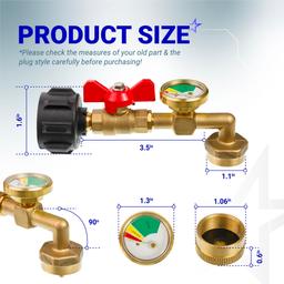 [Lifetime Warranty] Propane Refill Adapter for 1 LB. Tanks - Solid Brass Propane Adapter 20lb to 1lb Converter with Gauge Valve - Propane Refill Elbow Adapter for BBQ Grill Stove Camping RV thumbnail 2