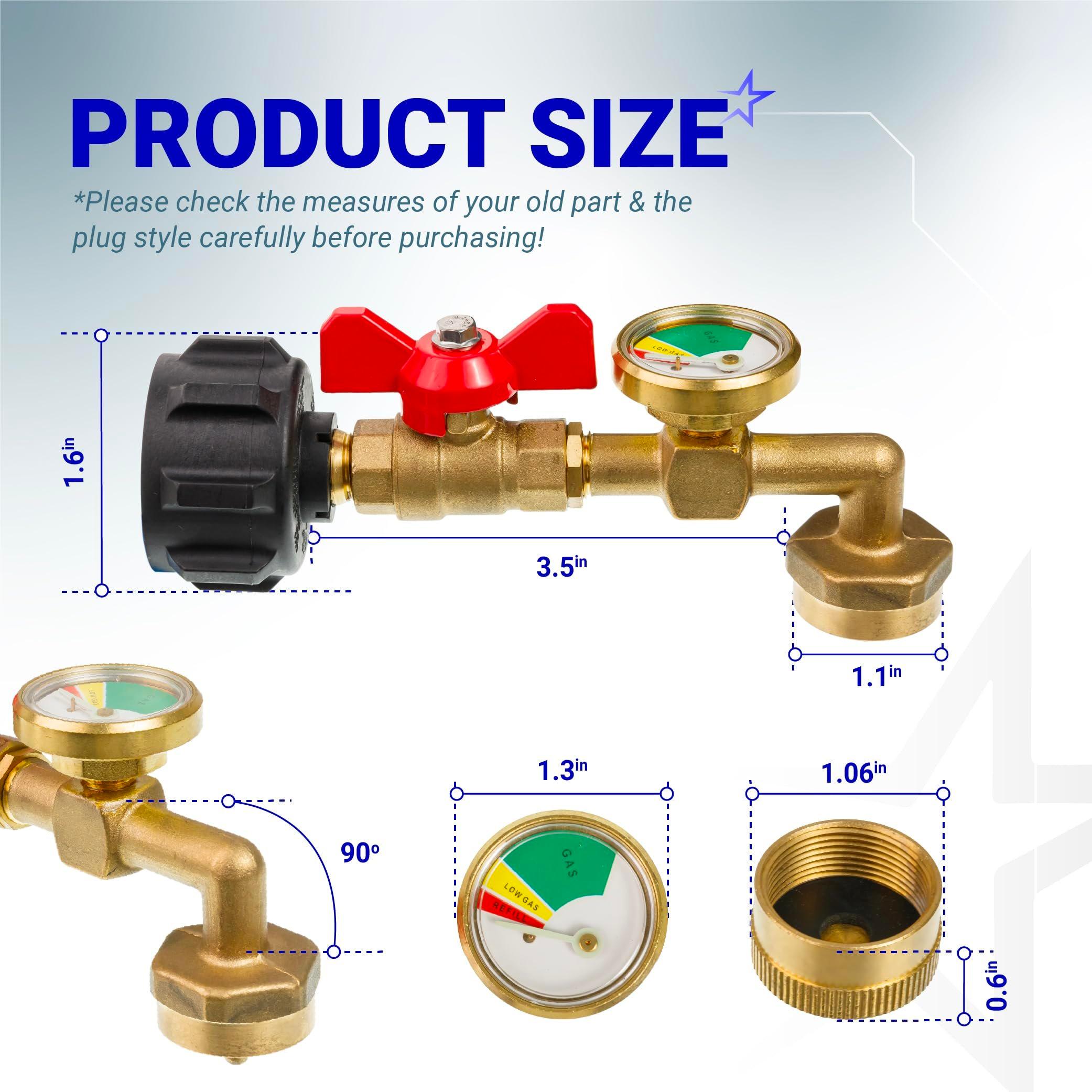 [Lifetime Warranty] Propane Refill Adapter for 1 LB. Tanks - Solid Brass Propane Adapter 20lb to 1lb Converter with Gauge Valve - Propane Refill Elbow Adapter for BBQ Grill Stove Camping RV image 2
