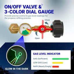 [Lifetime Warranty] Propane Refill Adapter for 1 LB. Tanks - Solid Brass Propane Adapter 20lb to 1lb Converter with Gauge Valve - Propane Refill Elbow Adapter for BBQ Grill Stove Camping RV thumbnail 4