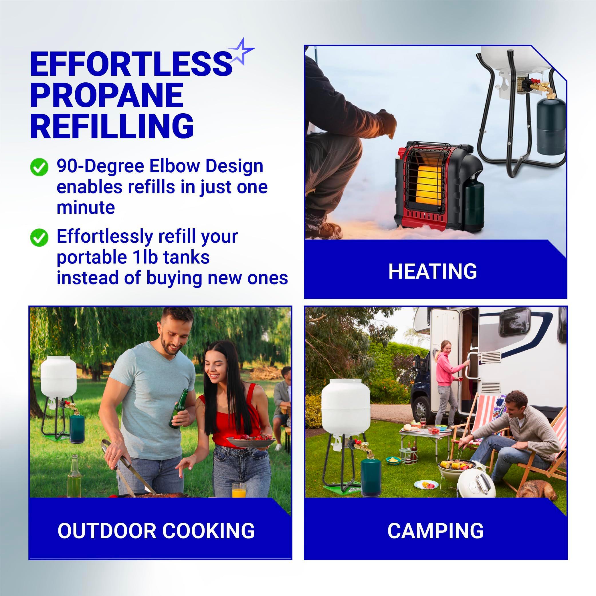 [Lifetime Warranty] Propane Refill Adapter for 1 LB. Tanks - Solid Brass Propane Adapter 20lb to 1lb Converter with Gauge Valve - Propane Refill Elbow Adapter for BBQ Grill Stove Camping RV image 8