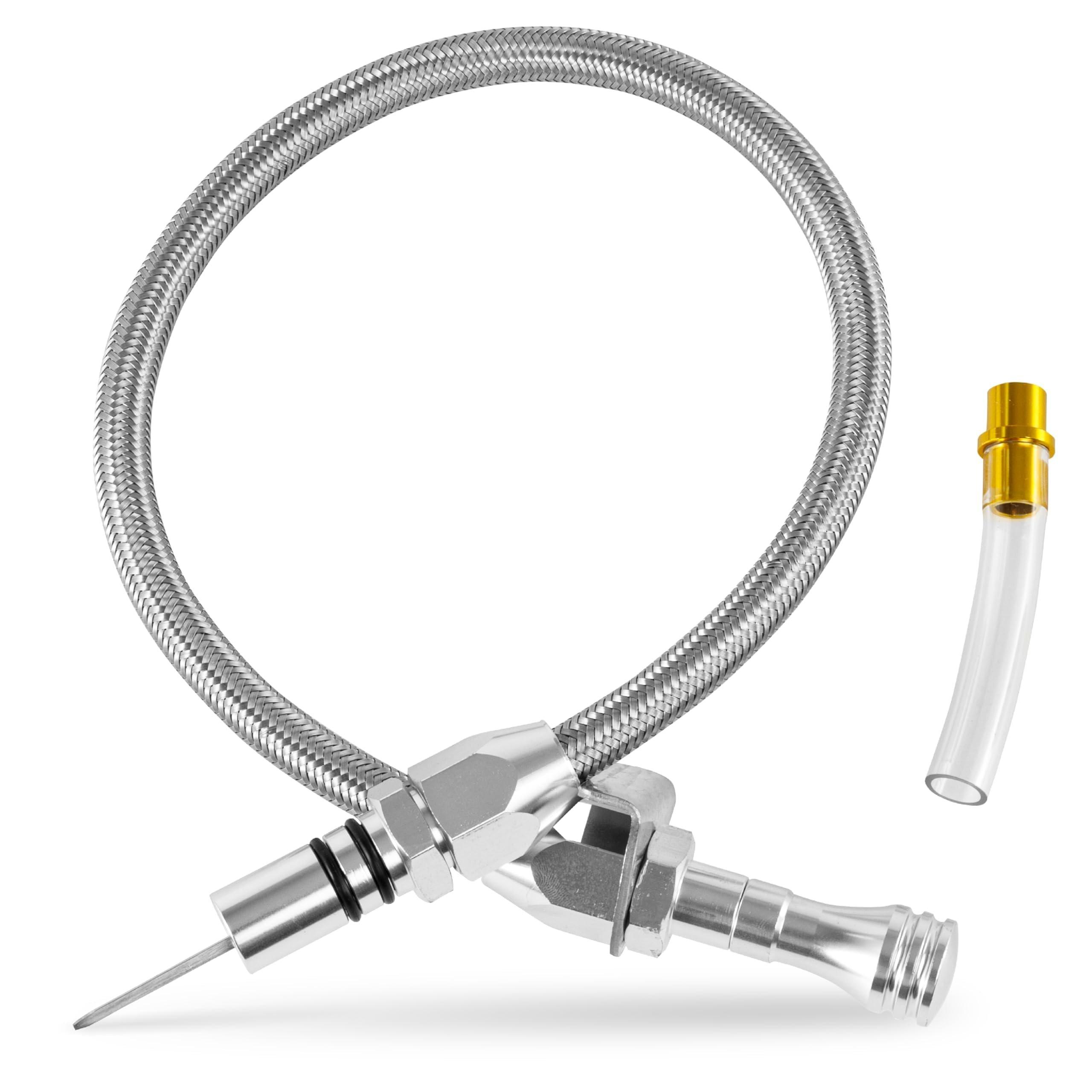 [Lifetime Warranty] TH350 TH400 700R4 Transmission Dipstick Tube with Flexible Stainless Braided Hose - Firewall Mount for Chevy GM SBC BBC image 0