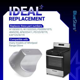 [Lifetime Warranty] W11239985 W10850015 Stove Knob Replacement - Compatible with Whirlpool WFG550S0HZ0, WFG550S0LV1, WFG525S0HV1, WFG535S0JV0, WFG550S0HV0, WFG525S0JZ0, WFG550S0HV3 - Replaces W11032553 4845290 thumbnail 4