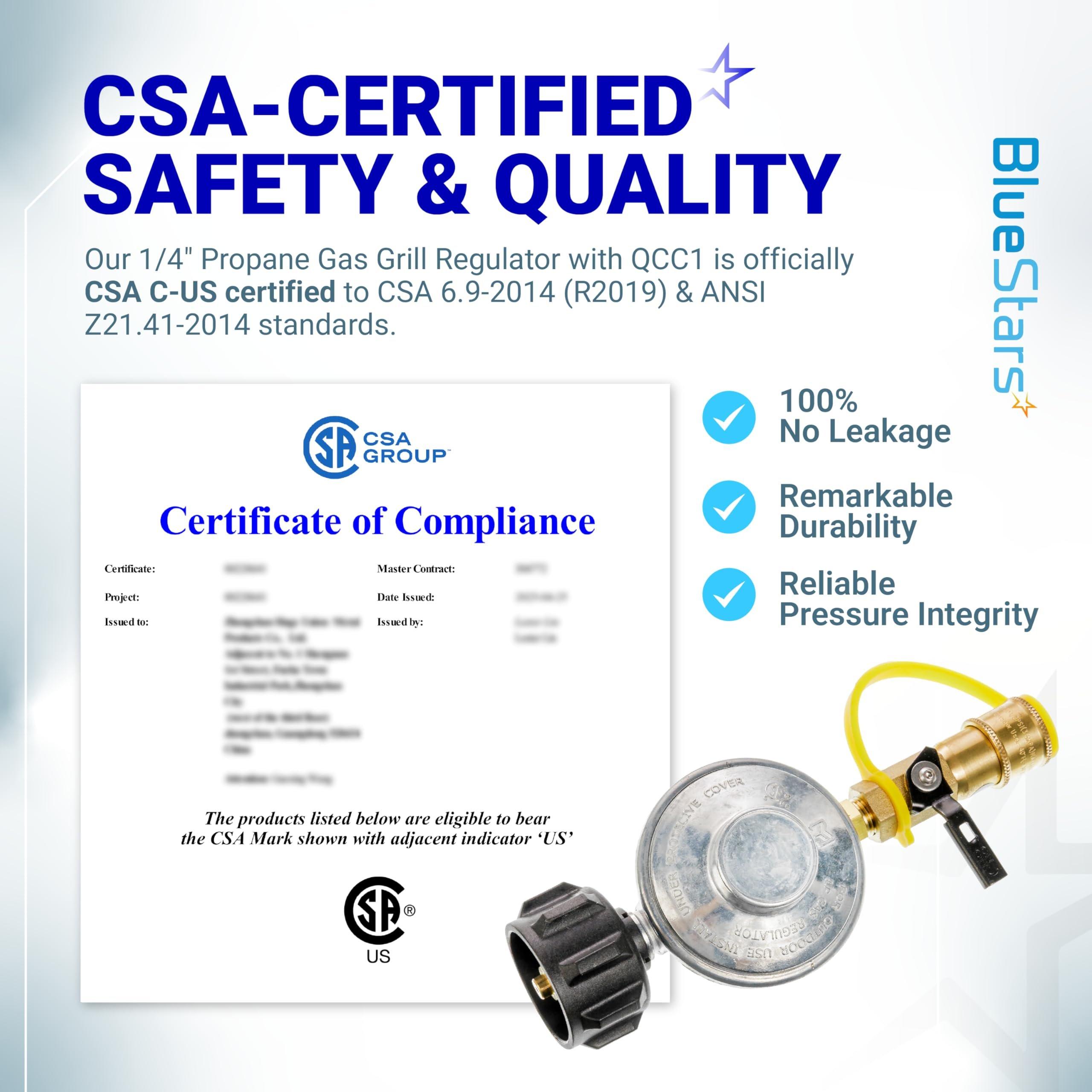 [Lifetime Warranty] Propane Quick Connect Adapter, 1/4" Propane Gas Grill Regulator with QCC1 Quick Connect Fittings, Connects 5-50lbs Propane Tank for Heaters Grills BBQ Camping RV Propane Regulator image 1