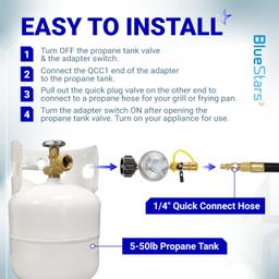 [Lifetime Warranty] Propane Quick Connect Adapter, 1/4" Propane Gas Grill Regulator with QCC1 Quick Connect Fittings, Connects 5-50lbs Propane Tank for Heaters Grills BBQ Camping RV Propane Regulator thumbnail 7