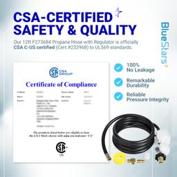 [Lifetime Warranty] [CSA Listed] 12 FT F273684 Propane Hose - Fit for Mr Heater Big Buddy Heaters, RV, Grill, Gas Stove, Range, Gas Generator with POL Interface, 3/8in Female x 3/8in Male Street Elbow thumbnail 1