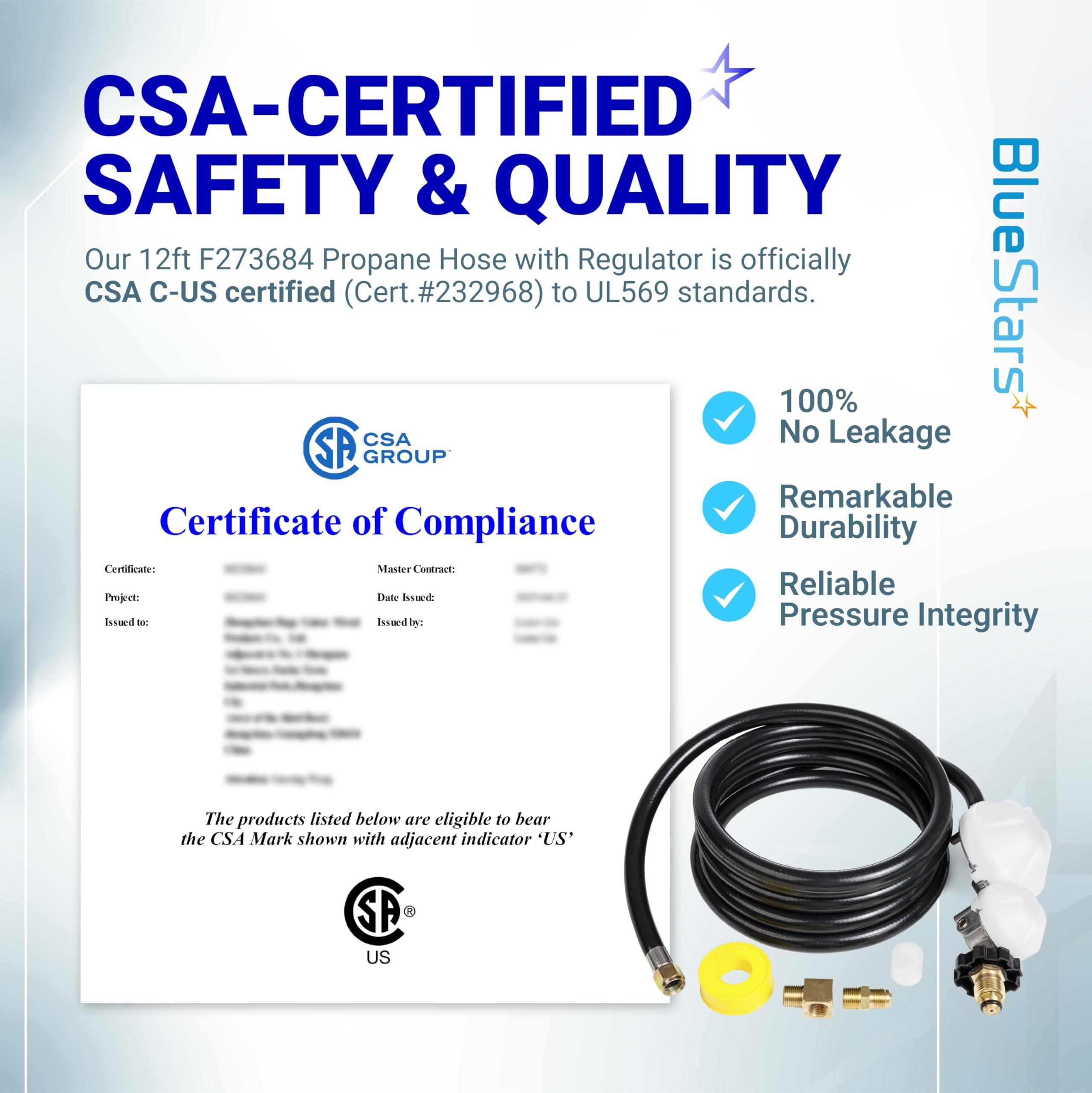 [Lifetime Warranty] [CSA Listed] 12 FT F273684 Propane Hose - Fit for Mr Heater Big Buddy Heaters, RV, Grill, Gas Stove, Range, Gas Generator with POL Interface, 3/8in Female x 3/8in Male Street Elbow image 1