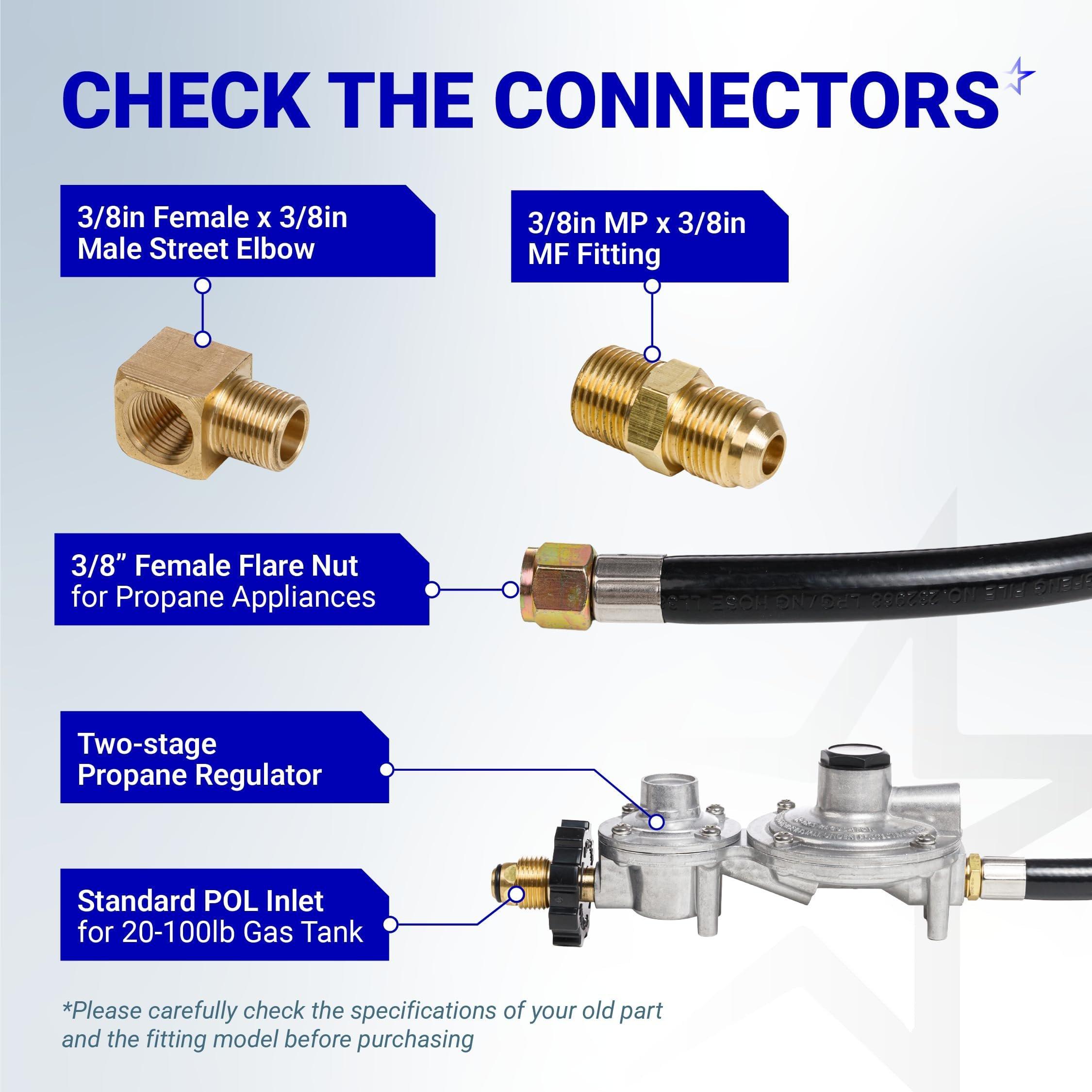 [Lifetime Warranty] [CSA Listed] 12 FT F273684 Propane Hose - Fit for Mr Heater Big Buddy Heaters, RV, Grill, Gas Stove, Range, Gas Generator with POL Interface, 3/8in Female x 3/8in Male Street Elbow image 2