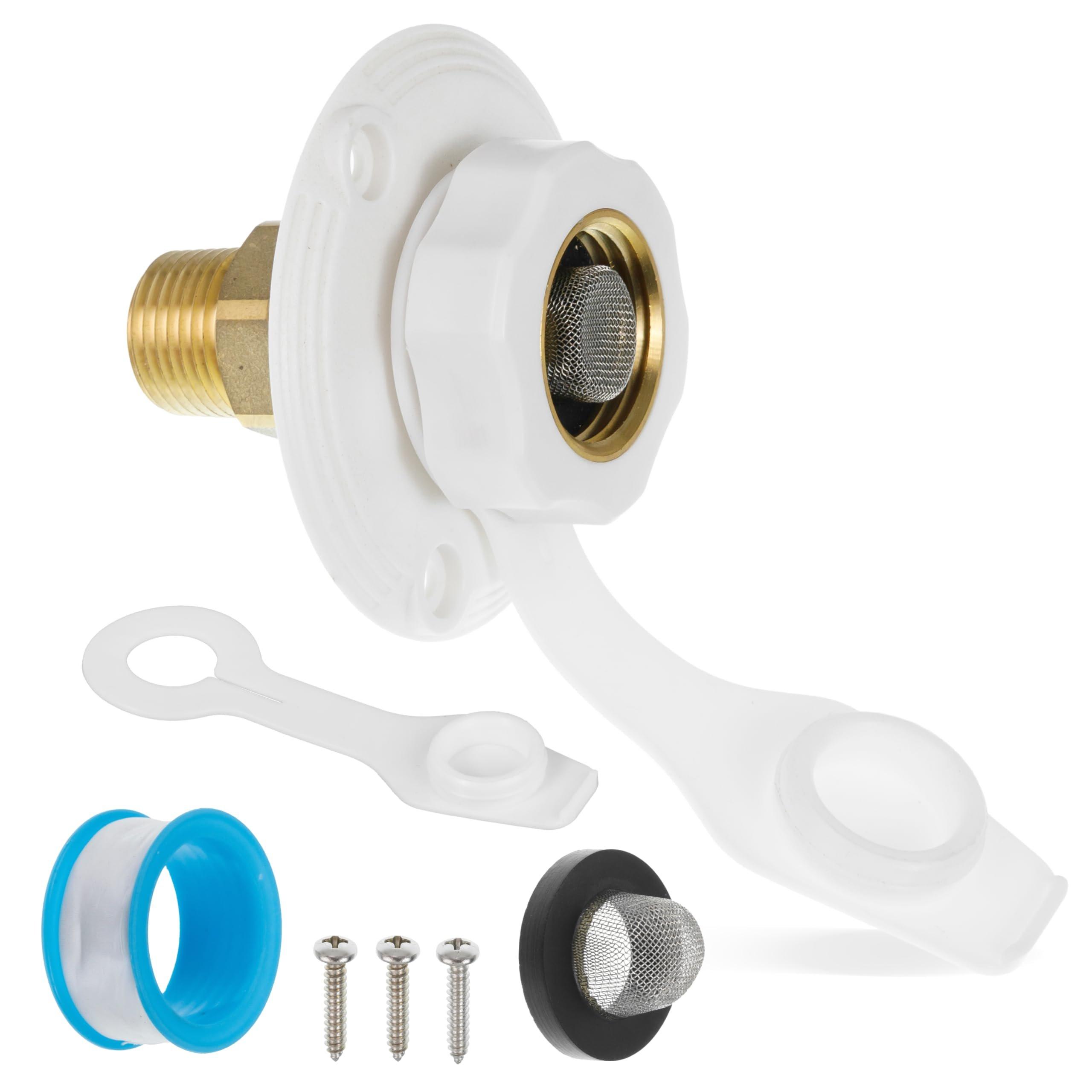 [Lifetime Warranty] RV City Water Inlet Brass with Check Valve - 3/4" NH Female to 1/2" NPT Male Thread - Includes Dust Plug image 0