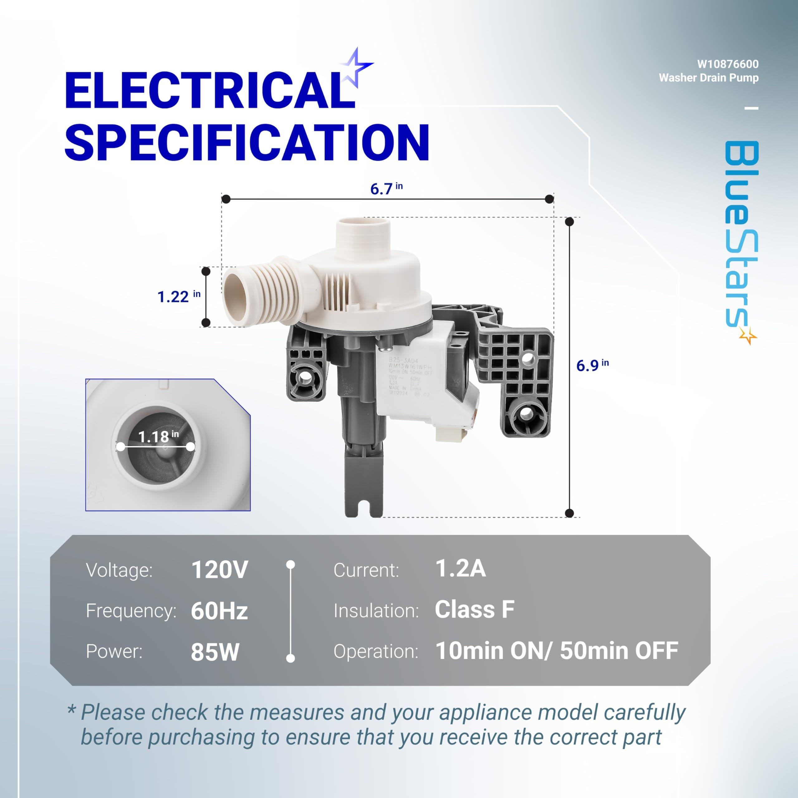[Lifetime Warranty] W10876600 W10727777 Washer Drain Pump - Compatible with Whirlpool, Maytag Bravos XL MVWB835DW1, Kenmore, Crosley Washing Machines - Replaces W10876600VP, B25-3A04, AP6004933, PS11738156 image 2