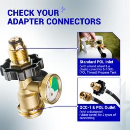 [Lifetime Warranty] 100 lb Propane Tank Adapter, POL Propane Gauge for 100 lb Propane Tank, Converts POL LP Tank Service Valve to QCC1/Type 1 - Old to New Connection Type thumbnail 2