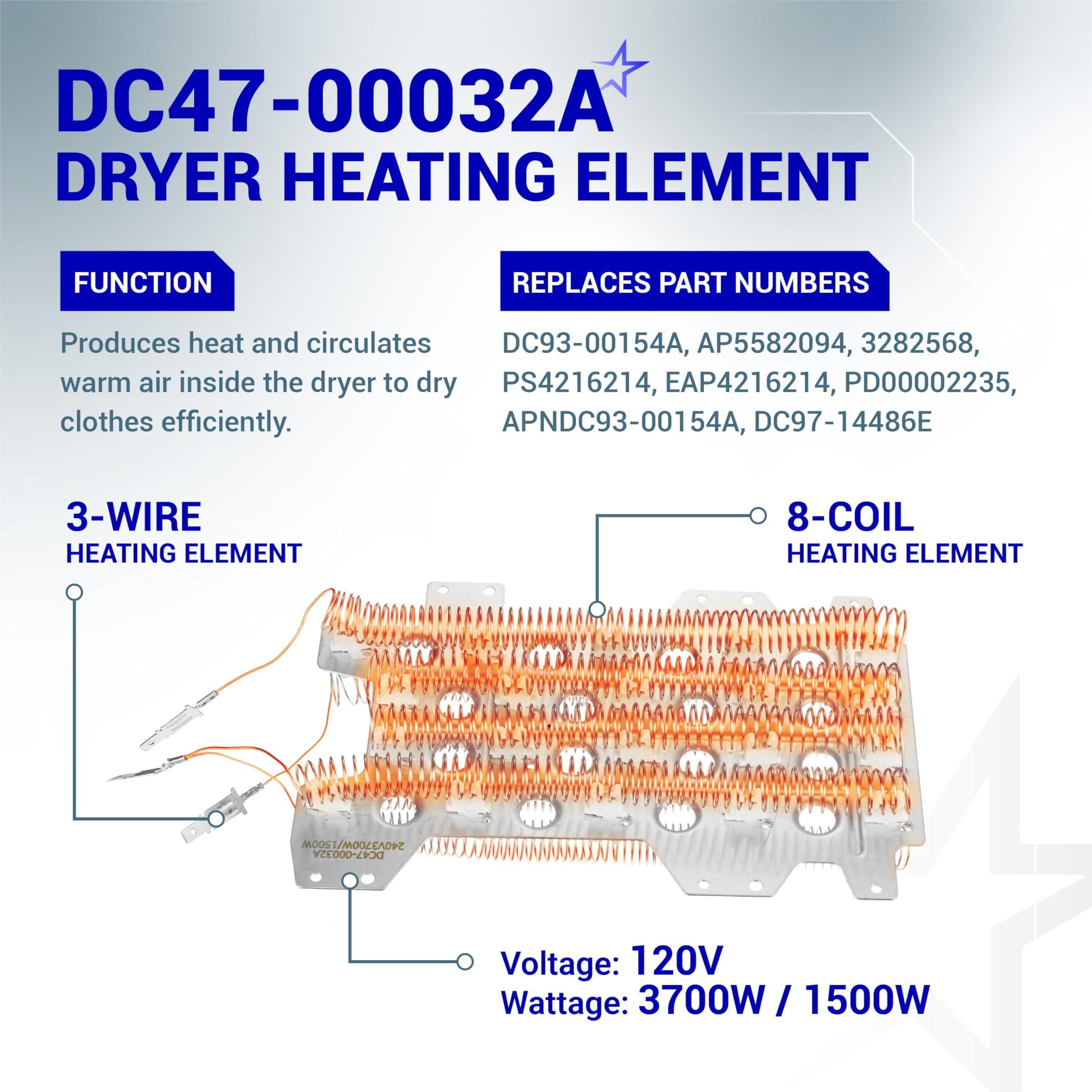 [Lifetime Warranty] DC47-00032A Dryer Heating Element Kit - Includes DC47-00018A, DC96-00887A, DC47-00016A, DC32-00007A for 3-Wire Samsung Dryers image 2