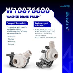 [Lifetime Warranty] W10876600 W10727777 Washer Drain Pump - Compatible with Whirlpool, Maytag Bravos XL MVWB835DW1, Kenmore, Crosley Washing Machines - Replaces W10876600VP, B25-3A04, AP6004933, PS11738156 thumbnail 1