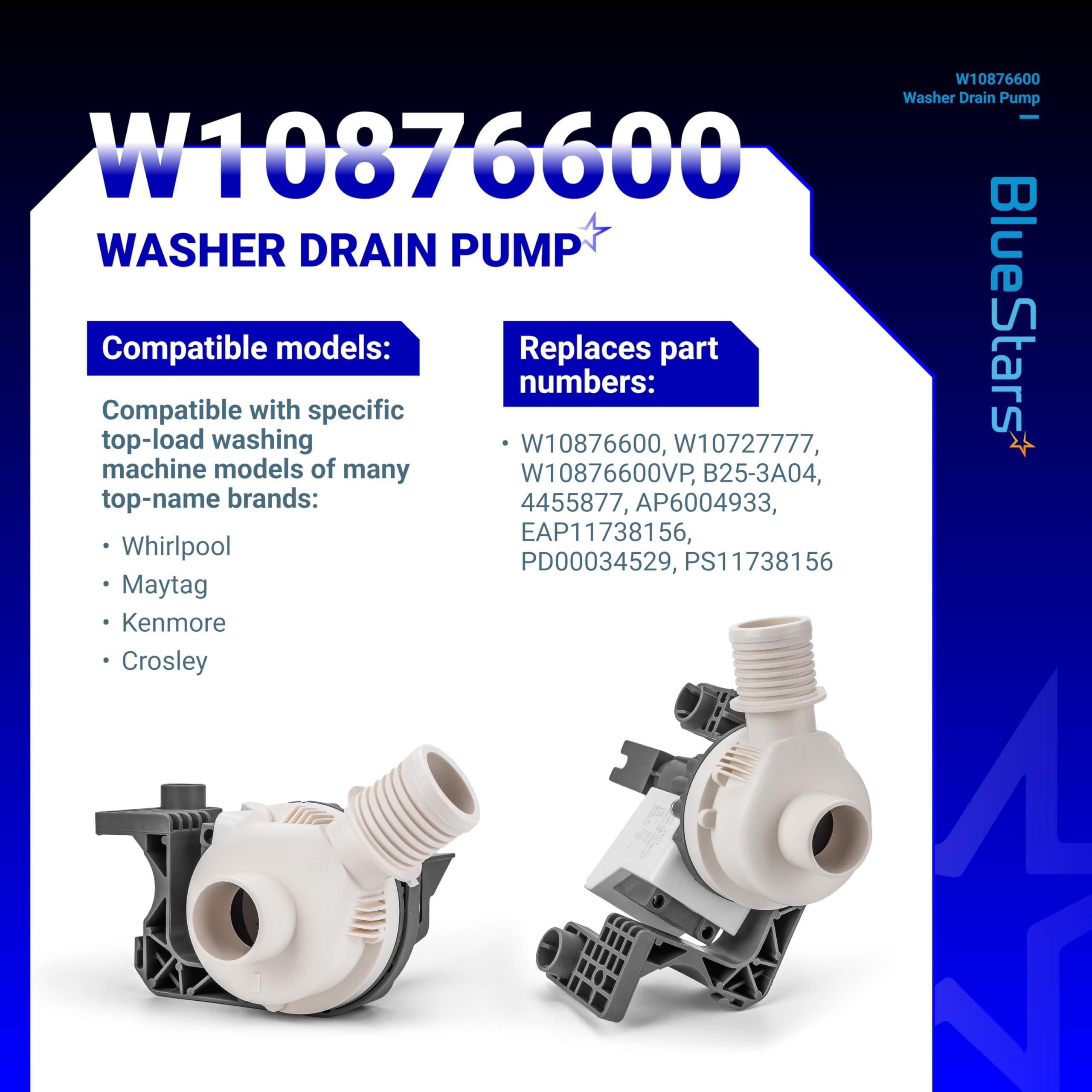 [Lifetime Warranty] W10876600 W10727777 Washer Drain Pump - Compatible with Whirlpool, Maytag Bravos XL MVWB835DW1, Kenmore, Crosley Washing Machines - Replaces W10876600VP, B25-3A04, AP6004933, PS11738156 image 1