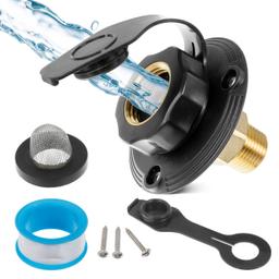 [Lifetime Warranty] RV City Water Inlet - Brass Black Flange with Check Valve - 3/4" NH Female Connection to 1/2" NPT Male Thread (Black) thumbnail 0