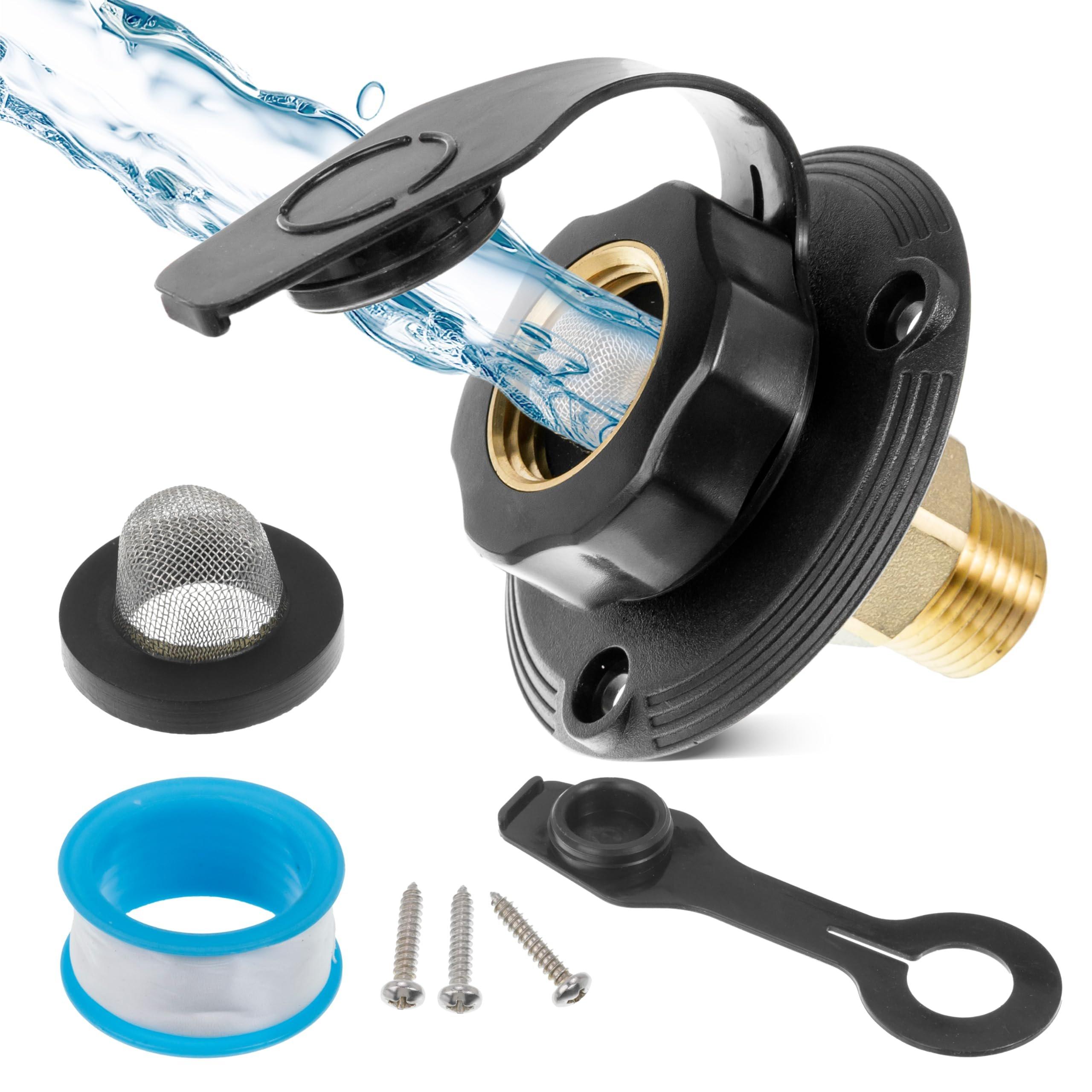 [Lifetime Warranty] RV City Water Inlet - Brass Black Flange with Check Valve - 3/4" NH Female Connection to 1/2" NPT Male Thread (Black) image 0