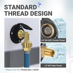 [Lifetime Warranty] RV City Water Inlet - Brass Black Flange with Check Valve - 3/4" NH Female Connection to 1/2" NPT Male Thread (Black) thumbnail 2