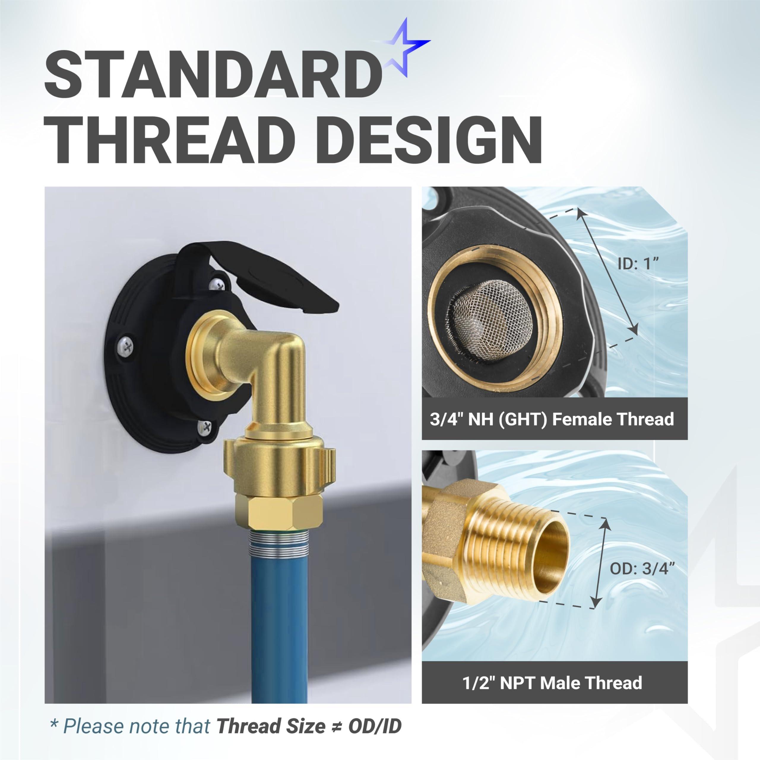 [Lifetime Warranty] RV City Water Inlet - Brass Black Flange with Check Valve - 3/4" NH Female Connection to 1/2" NPT Male Thread (Black) image 2