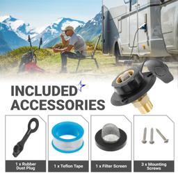 [Lifetime Warranty] RV City Water Inlet - Brass Black Flange with Check Valve - 3/4" NH Female Connection to 1/2" NPT Male Thread (Black) thumbnail 5