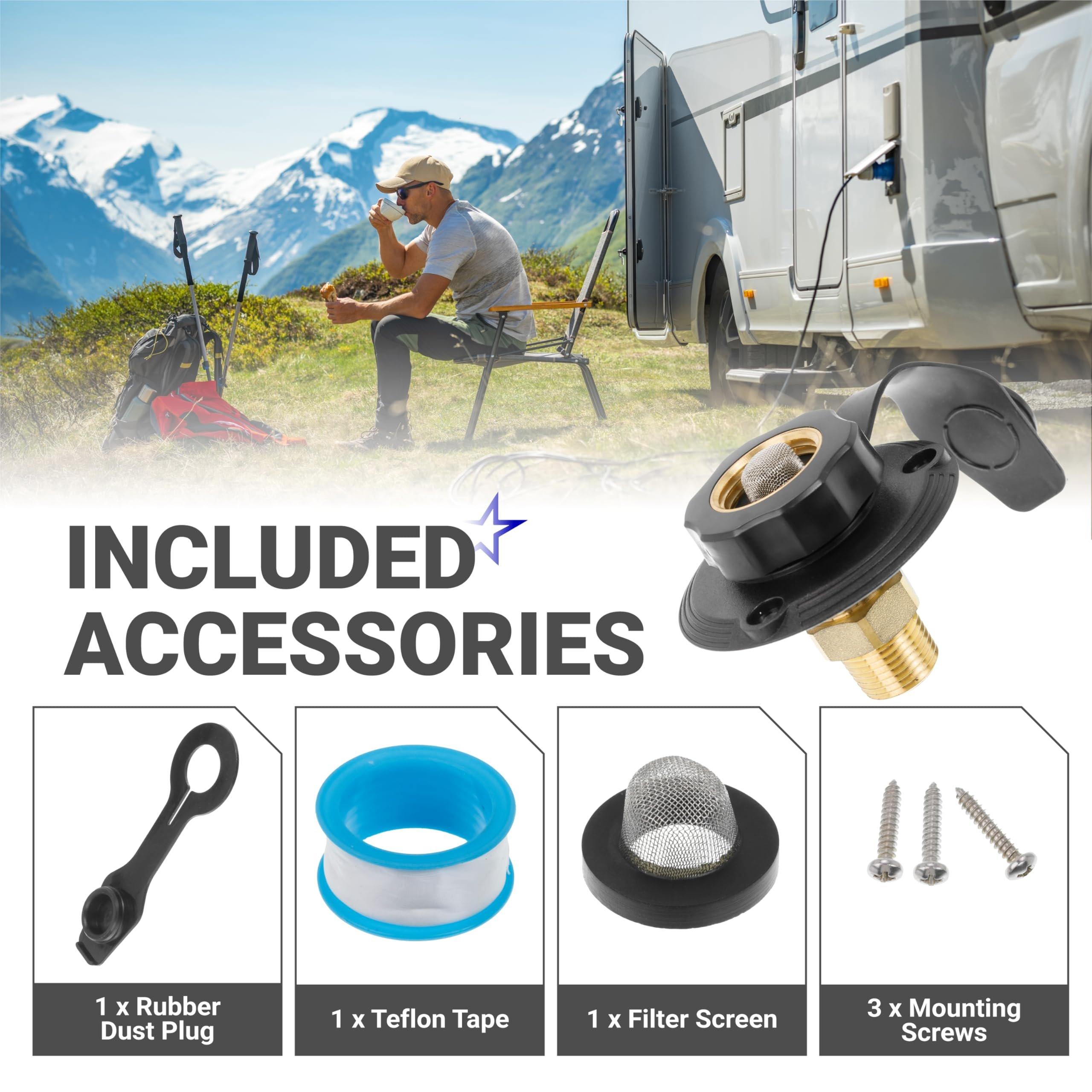 [Lifetime Warranty] RV City Water Inlet - Brass Black Flange with Check Valve - 3/4" NH Female Connection to 1/2" NPT Male Thread (Black) image 5