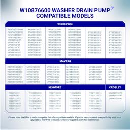 [Lifetime Warranty] W10876600 W10727777 Washer Drain Pump - Compatible with Whirlpool, Maytag Bravos XL MVWB835DW1, Kenmore, Crosley Washing Machines - Replaces W10876600VP, B25-3A04, AP6004933, PS11738156 thumbnail 7