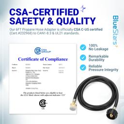 [Lifetime Warranty] 6FT Propane Hose Adapter 1lb to 20lb - Gas Hose thumbnail 1