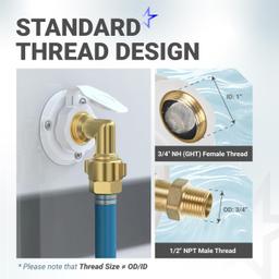 [Lifetime Warranty] RV City Water Inlet Brass with Check Valve - 3/4" NH Female to 1/2" NPT Male Thread - Includes Dust Plug thumbnail 2