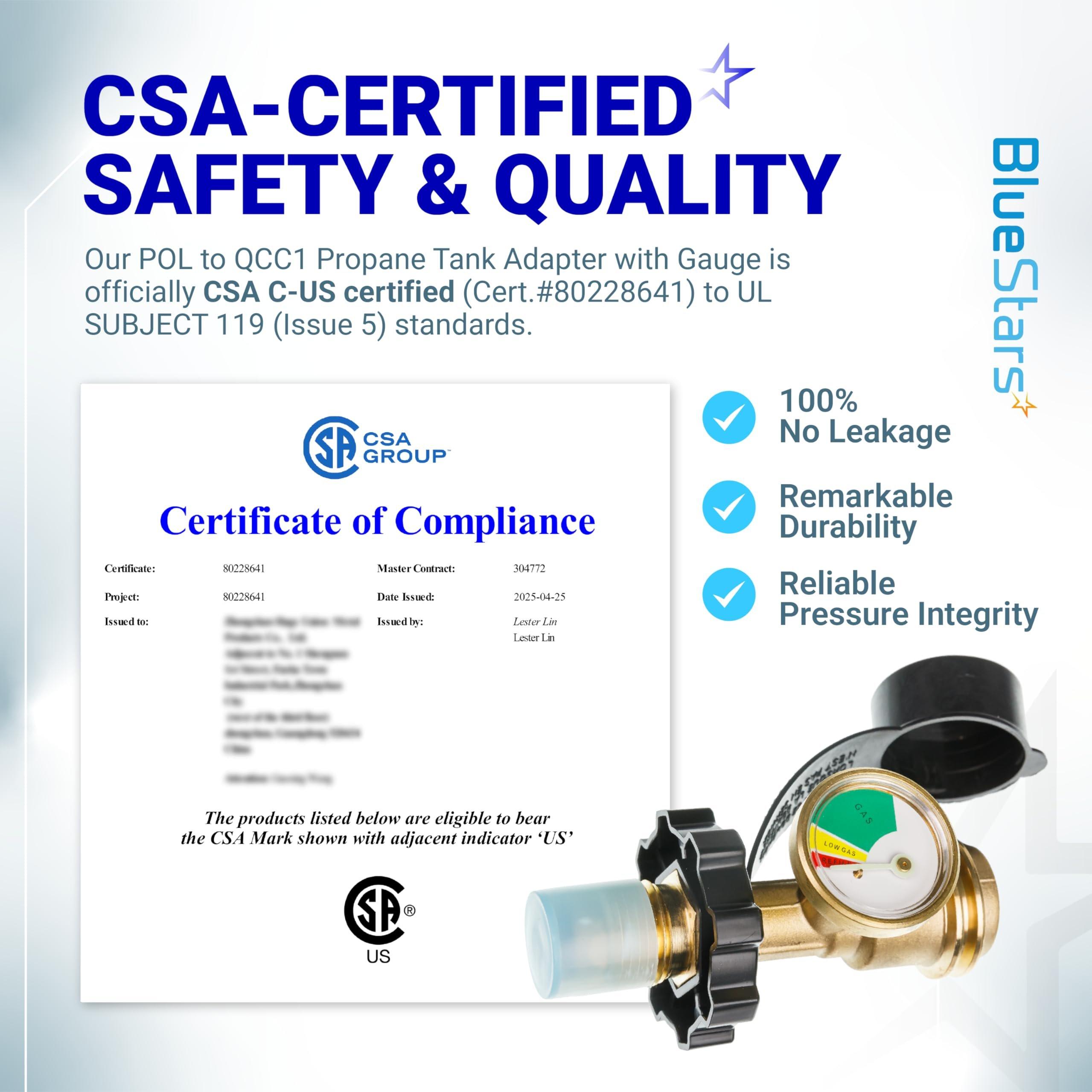 [Lifetime Warranty] 100 lb Propane Tank Adapter, POL Propane Gauge for 100 lb Propane Tank, Converts POL LP Tank Service Valve to QCC1/Type 1 - Old to New Connection Type image 1