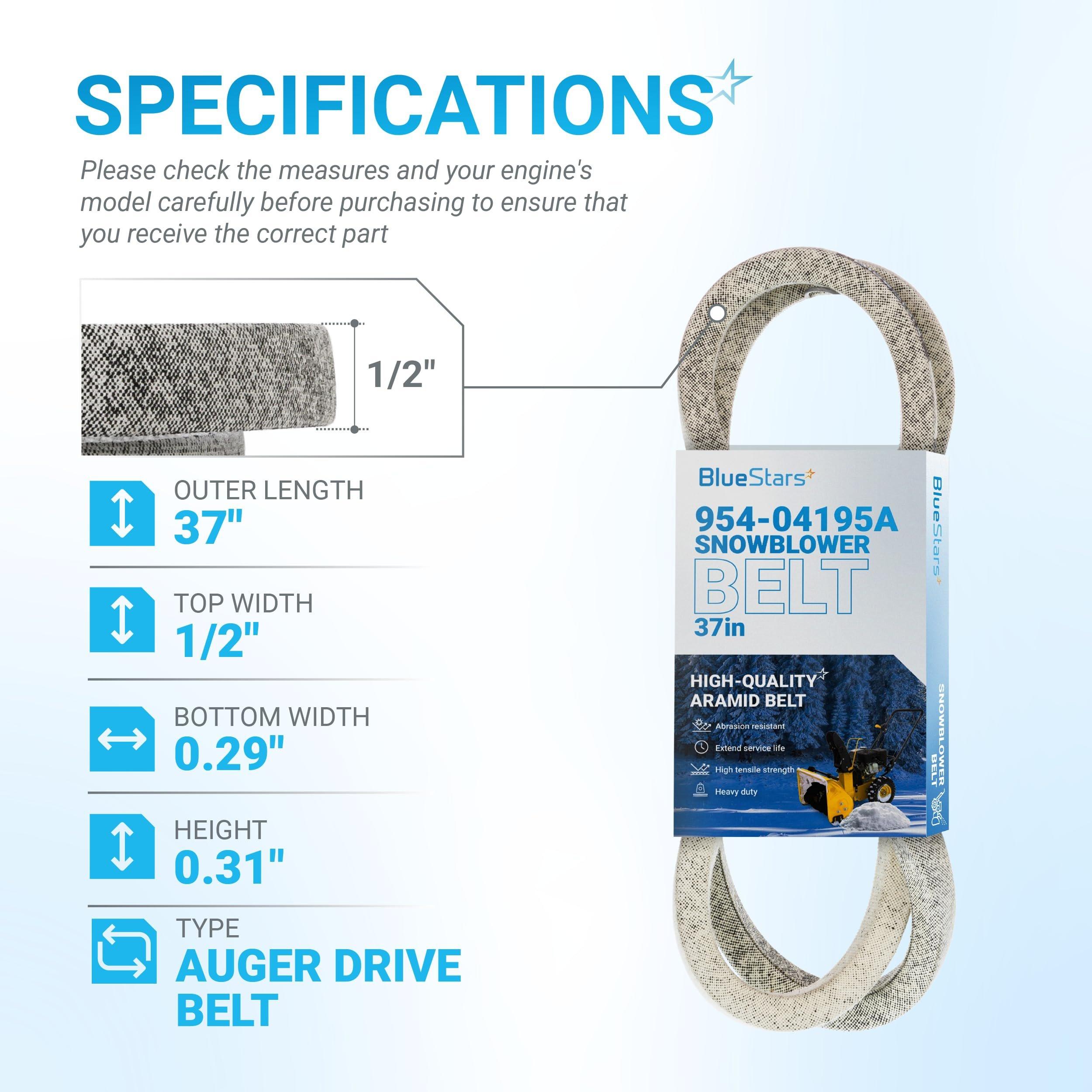 [Lifetime Warranty] 954-04195A Auger Belt for MTD, Cub Cadet, Troy-Bilt, Craftsman, Yard Man, Yard Machines Snowblower Snow Thrower - 1/2" x 37" image 2
