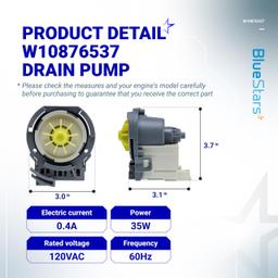 [Lifetime Warranty] W10876537 W10724439 Dishwasher Drain Pump - Compatible with Whirlpool Amana Kenmore KitchenAid Maytag - WDT720PADM2 WDF320PADS2 WDT970SAHZ0 WDT730PAHZ0 AP6004843 PS11738151 4454971 thumbnail 2