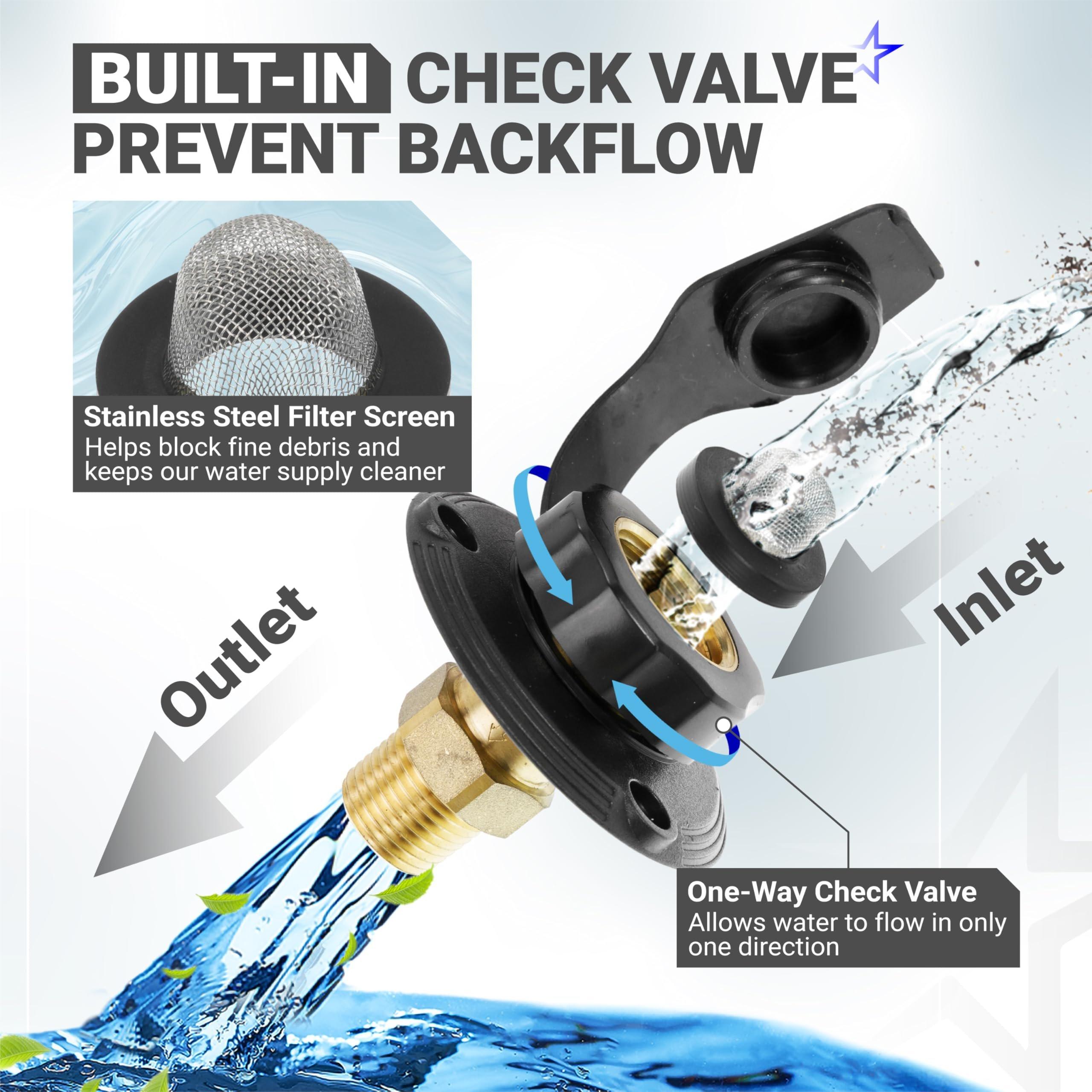 [Lifetime Warranty] RV City Water Inlet - Brass Black Flange with Check Valve - 3/4" NH Female Connection to 1/2" NPT Male Thread (Black) image 3