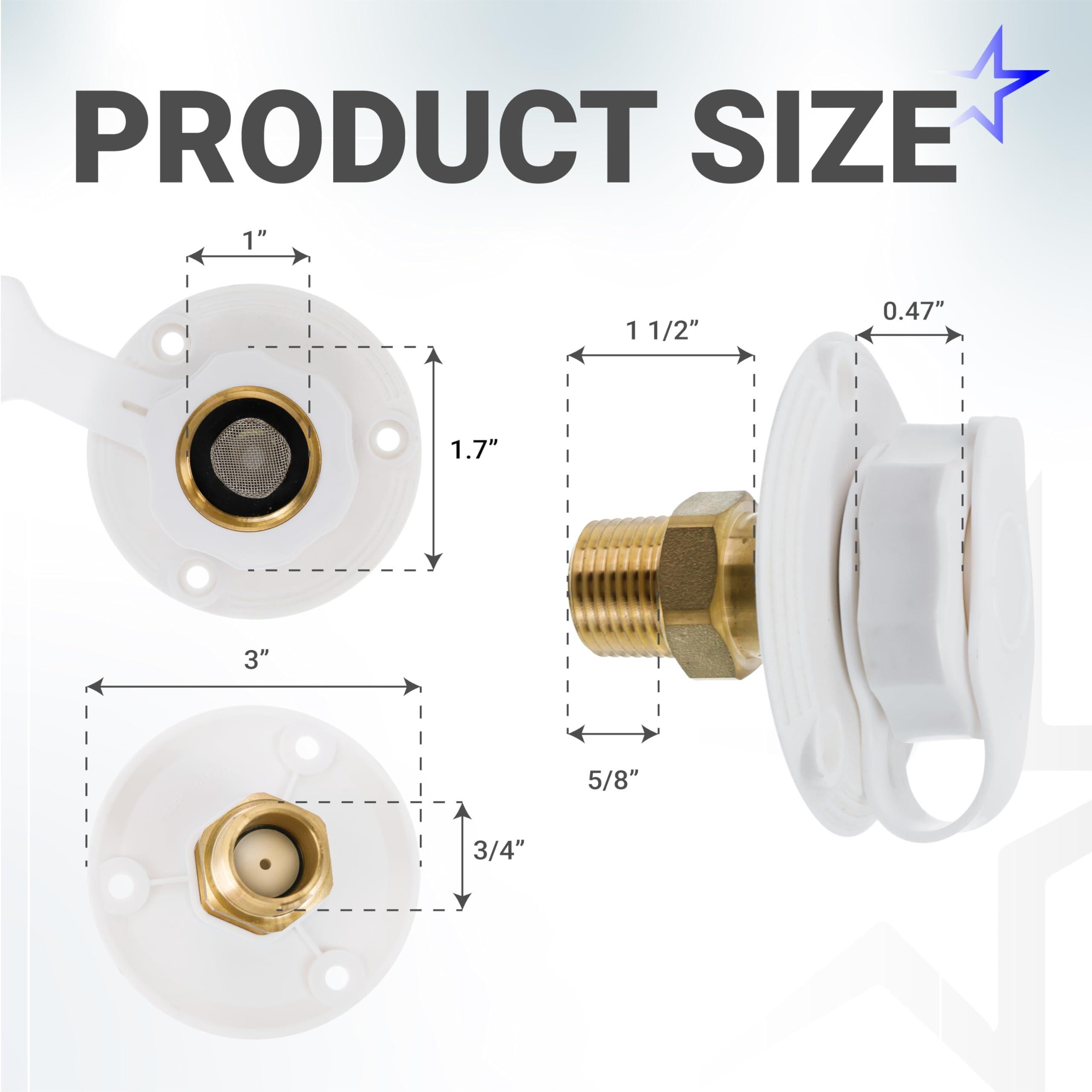 [Lifetime Warranty] RV City Water Inlet Brass with Check Valve - 3/4" NH Female to 1/2" NPT Male Thread - Includes Dust Plug image 1