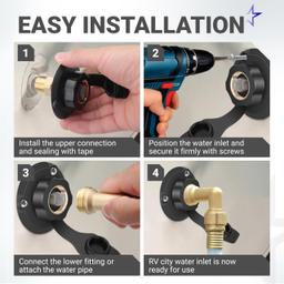 [Lifetime Warranty] RV City Water Inlet - Brass Black Flange with Check Valve - 3/4" NH Female Connection to 1/2" NPT Male Thread (Black) thumbnail 6