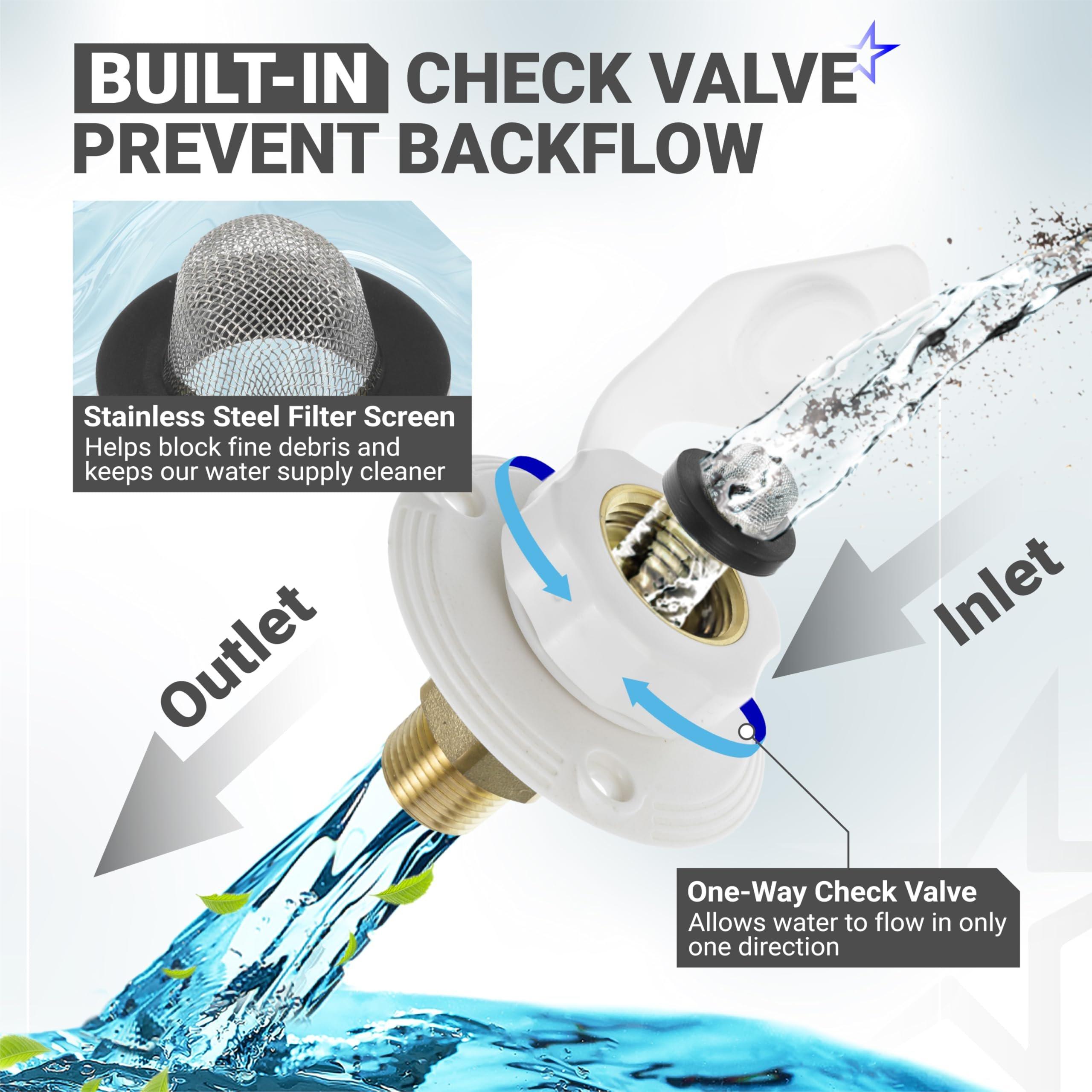 [Lifetime Warranty] RV City Water Inlet Brass with Check Valve - 3/4" NH Female to 1/2" NPT Male Thread - Includes Dust Plug image 3