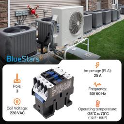 [Lifetime Warranty] CJX2-1210 AC Contactor 3 Pole 25 Amp 220VAC Coil - Normally Open, Replacement for Air Conditioner, Heat Pump & Refrigeration Systems thumbnail 1