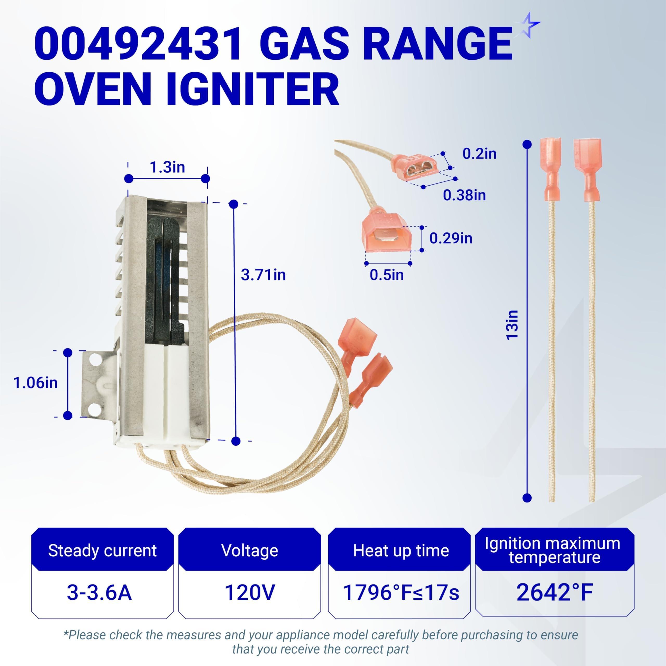 [Lifetime Warranty] 00492431 Gas Range Oven Igniter - Compatible with Bosch Thermador Range - Replaces 00492431 AP3674290 1107469 20-01-500 487383 492431 610098 3472541 EA3472541 PS3472541 PS8722793 image 1