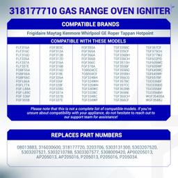 [Lifetime Warranty] 318177710 Gas Range Oven Igniter - Compatible with Frigidaire Kenmore GE Hotpoint Roper Tappan Gas Range - Replaces 5303935066 AR5066 12400035 7318177710 316428600 5303308452 thumbnail 4